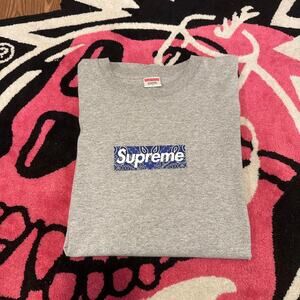 Supreme Bandana Box Logo Tee Heather Grey - Size Large - Used